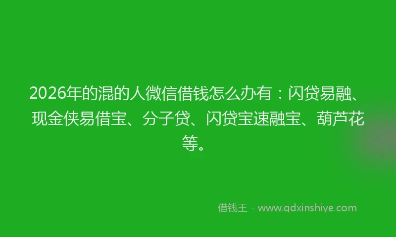 2026年的混的人微信借钱怎么办有：闪贷易融、现金侠易借宝、分子贷、闪贷宝速融宝、葫芦花等。