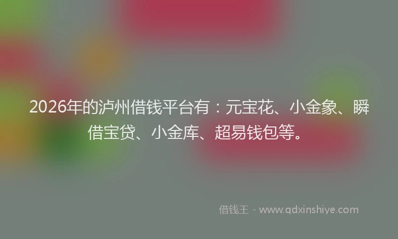 2026年的泸州借钱平台有：元宝花、小金象、瞬借宝贷、小金库、超易钱包等。