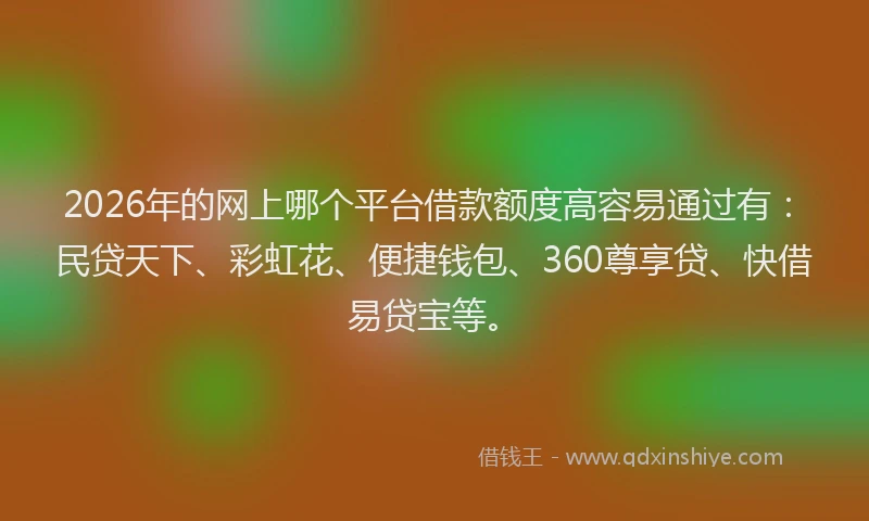 2026年的网上哪个平台借款额度高容易通过有：民贷天下、彩虹花、便捷钱包、360尊享贷、快借易贷宝等。