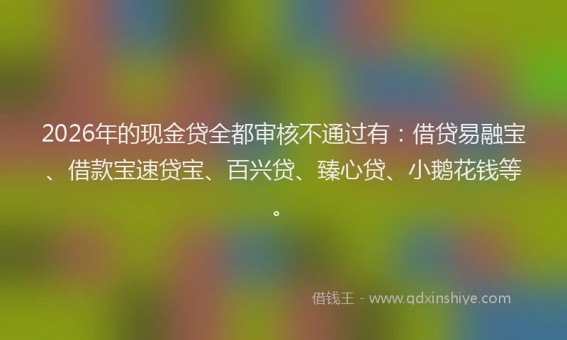 2026年的现金贷全都审核不通过有：借贷易融宝、借款宝速贷宝、百兴贷、臻心贷、小鹅花钱等。