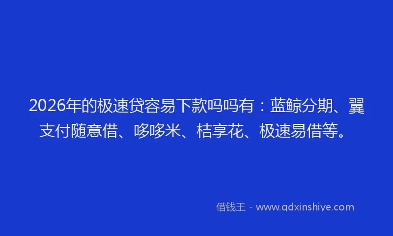 2026年的极速贷容易下款吗吗有：蓝鲸分期、翼支付随意借、哆哆米、桔享花、极速易借等。