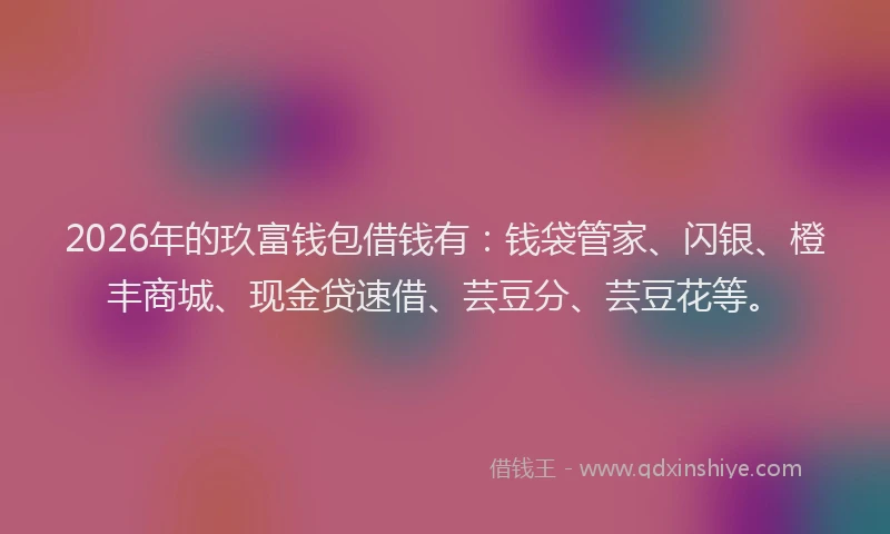 2026年的玖富钱包借钱有：钱袋管家、闪银、橙丰商城、现金贷速借、芸豆分、芸豆花等。