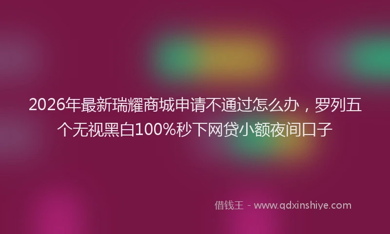 2026年最新瑞耀商城申请不通过怎么办，罗列五个无视黑白100%秒下网贷小额夜间口子