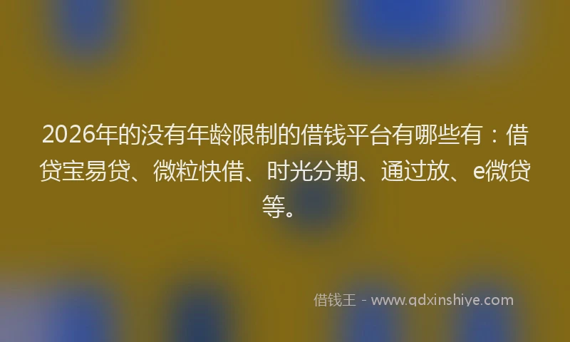 2026年的没有年龄限制的借钱平台有哪些有：借贷宝易贷、微粒快借、时光分期、通过放、e微贷等。