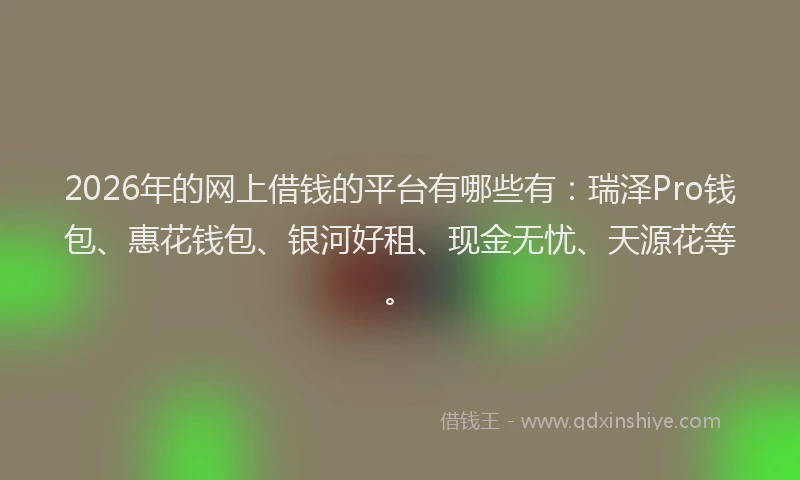 2026年的网上借钱的平台有哪些有：瑞泽Pro钱包、惠花钱包、银河好租、现金无忧、天源花等。