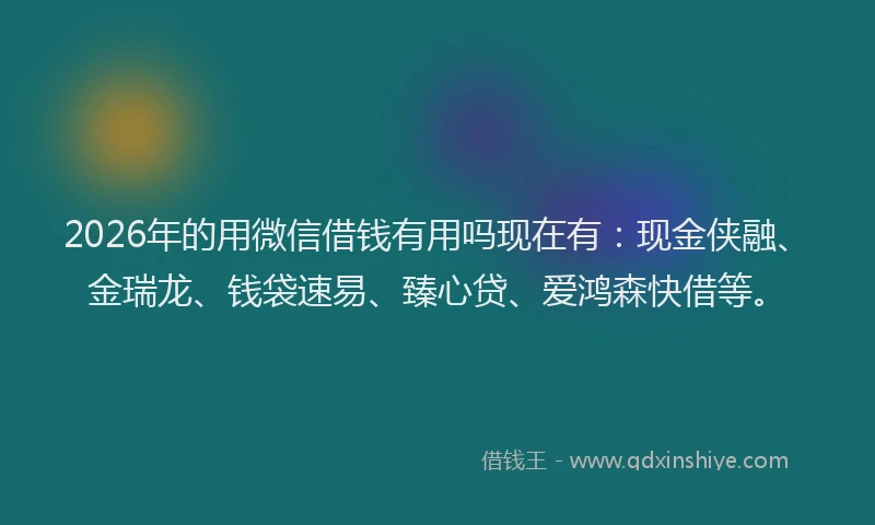 2026年的用微信借钱有用吗现在有：现金侠融、金瑞龙、钱袋速易、臻心贷、爱鸿森快借等。