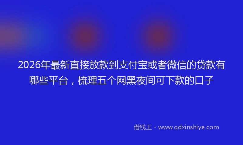 2026年最新直接放款到支付宝或者微信的贷款有哪些平台，梳理五个网黑夜间可下款的口子