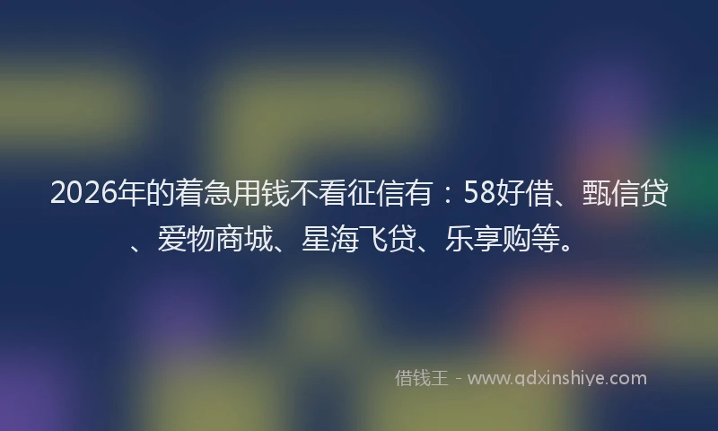 2026年的着急用钱不看征信有：58好借、甄信贷、爱物商城、星海飞贷、乐享购等。