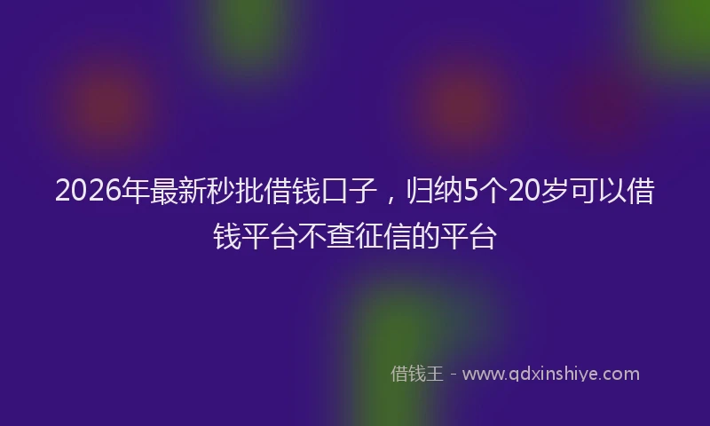 2026年最新秒批借钱口子，归纳5个20岁可以借钱平台不查征信的平台