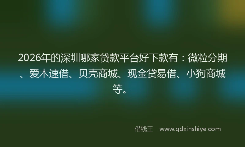 2026年的深圳哪家贷款平台好下款有：微粒分期、爱木速借、贝壳商城、现金贷易借、小狗商城等。
