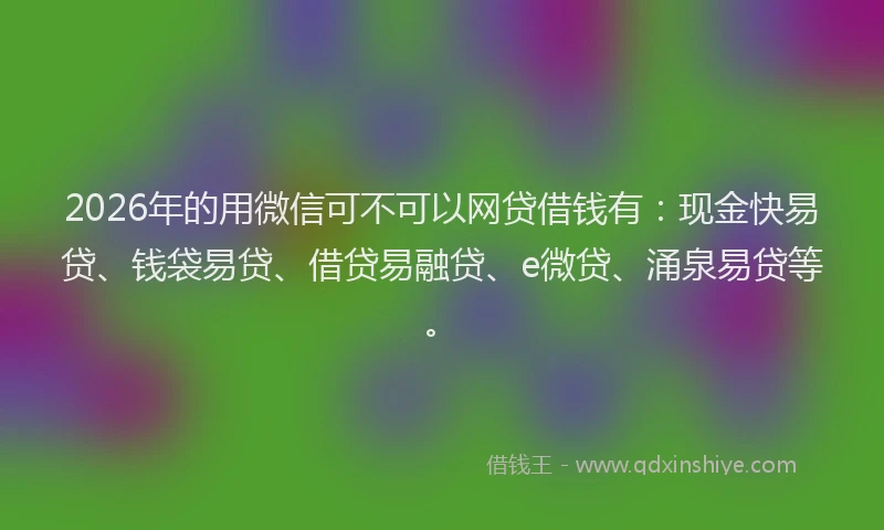 2026年的用微信可不可以网贷借钱有：现金快易贷、钱袋易贷、借贷易融贷、e微贷、涌泉易贷等。
