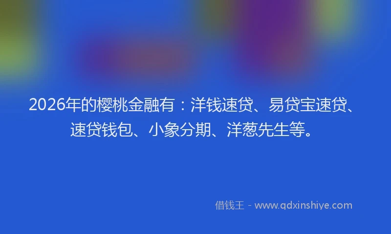 2026年的樱桃金融有：洋钱速贷、易贷宝速贷、速贷钱包、小象分期、洋葱先生等。