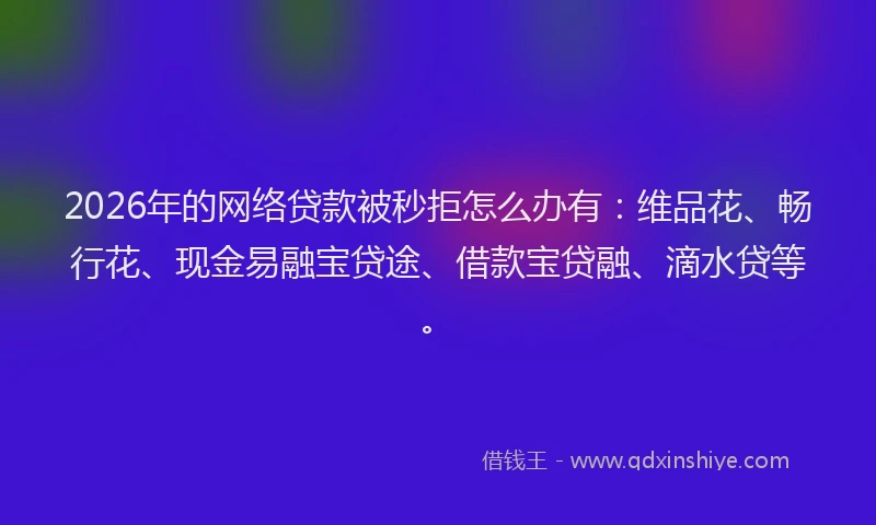 2026年的网络贷款被秒拒怎么办有：维品花、畅行花、现金易融宝贷途、借款宝贷融、滴水贷等。