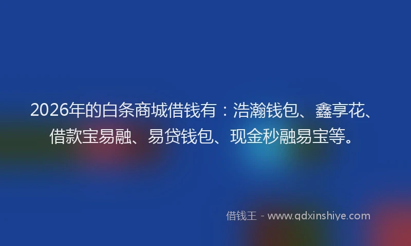 2026年的白条商城借钱有：浩瀚钱包、鑫享花、借款宝易融、易贷钱包、现金秒融易宝等。