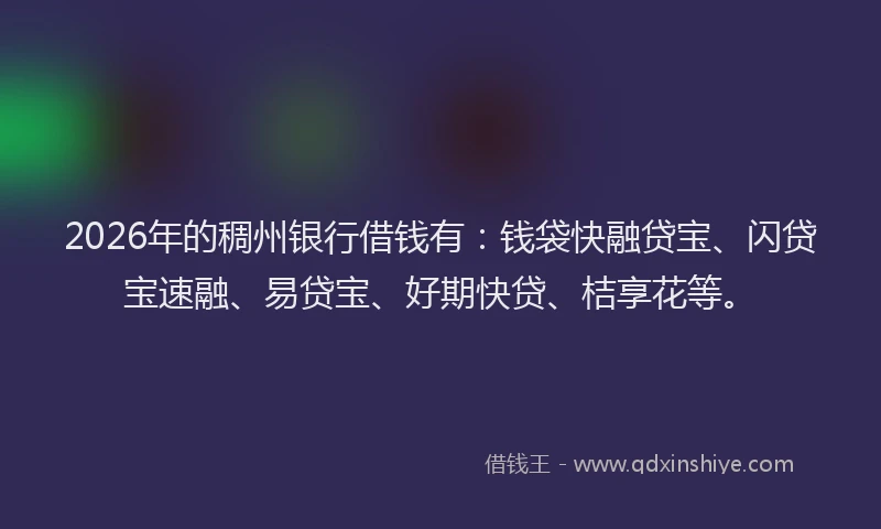 2026年的稠州银行借钱有：钱袋快融贷宝、闪贷宝速融、易贷宝、好期快贷、桔享花等。