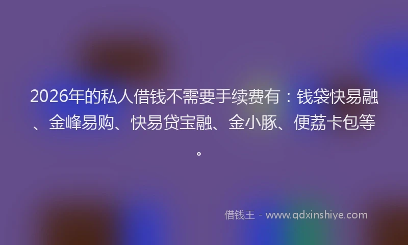 2026年的私人借钱不需要手续费有：钱袋快易融、金峰易购、快易贷宝融、金小豚、便荔卡包等。