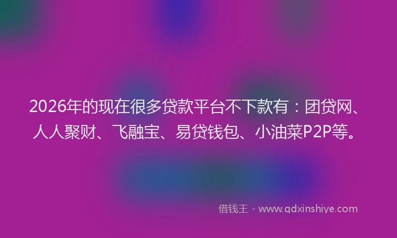 2026年的现在很多贷款平台不下款有：团贷网、人人聚财、飞融宝、易贷钱包、小油菜P2P等。