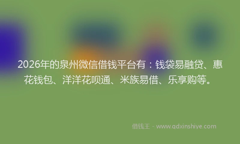2026年的泉州微信借钱平台有：钱袋易融贷、惠花钱包、洋洋花呗通、米族易借、乐享购等。