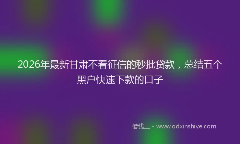 2026年最新甘肃不看征信的秒批贷款，总结五个黑户快速下款的口子