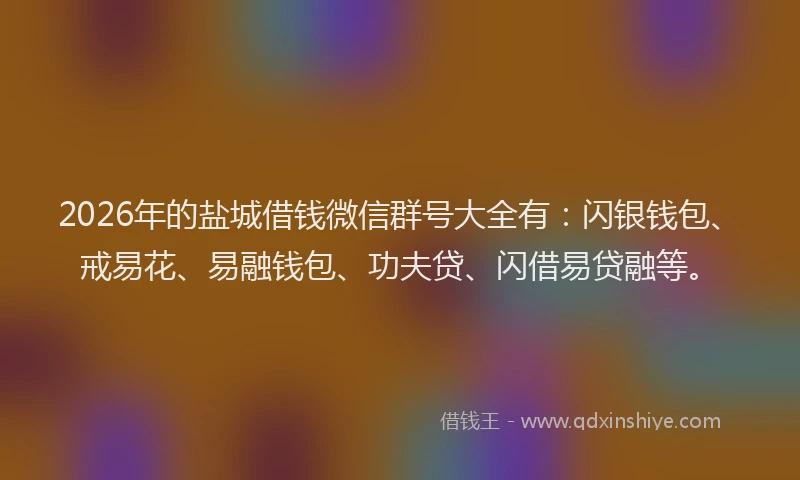 2026年的盐城借钱微信群号大全有：闪银钱包、戒易花、易融钱包、功夫贷、闪借易贷融等。
