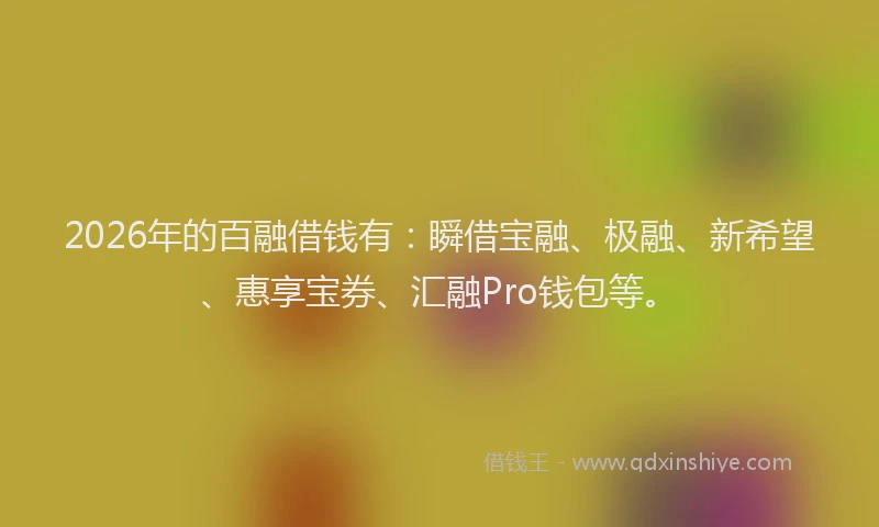 2026年的百融借钱有：瞬借宝融、极融、新希望、惠享宝券、汇融Pro钱包等。