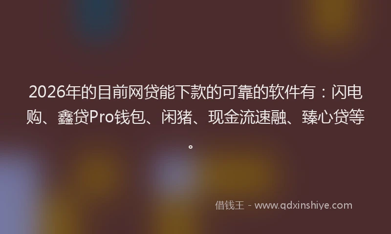 2026年的目前网贷能下款的可靠的软件有：闪电购、鑫贷Pro钱包、闲猪、现金流速融、臻心贷等。