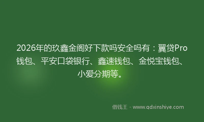 2026年的玖鑫金阁好下款吗安全吗有：翼贷Pro钱包、平安口袋银行、鑫速钱包、金悦宝钱包、小爱分期等。