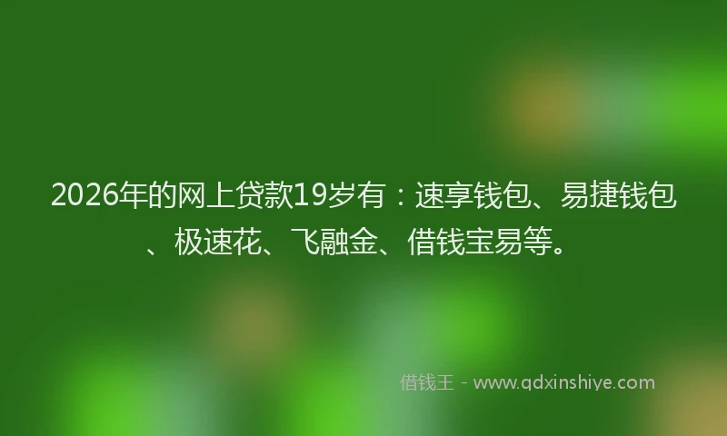 2026年的网上贷款19岁有：速享钱包、易捷钱包、极速花、飞融金、借钱宝易等。