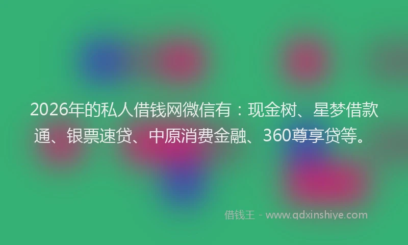 2026年的私人借钱网微信有：现金树、星梦借款通、银票速贷、中原消费金融、360尊享贷等。