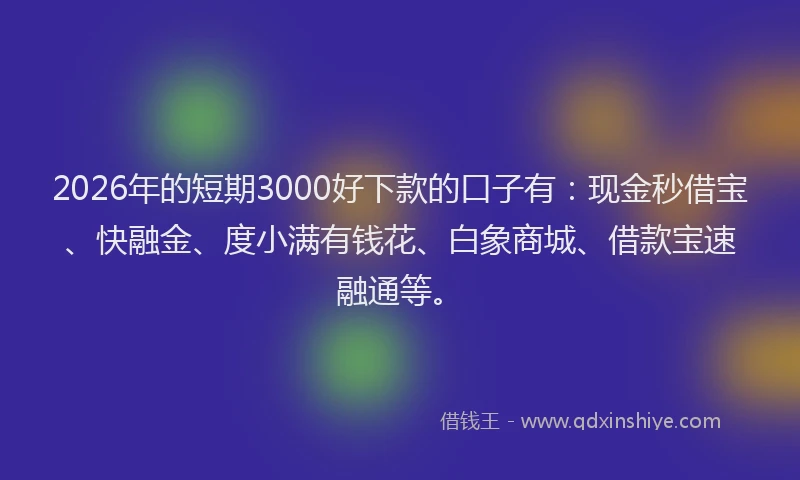 2026年的短期3000好下款的口子有：现金秒借宝、快融金、度小满有钱花、白象商城、借款宝速融通等。