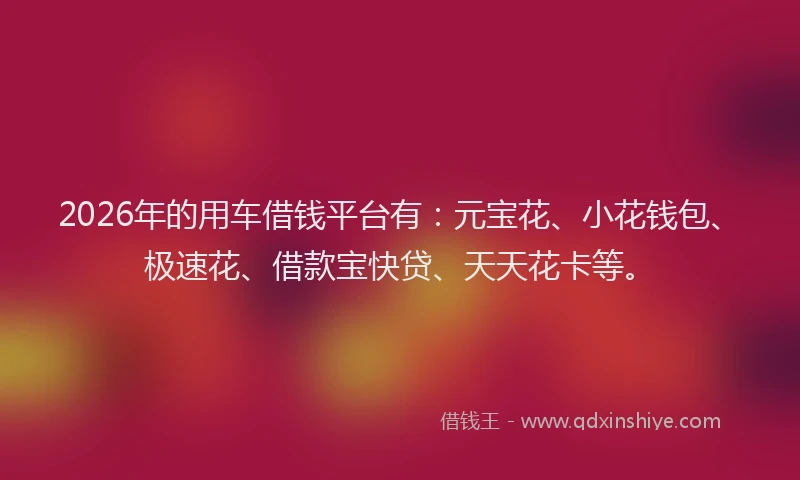 2026年的用车借钱平台有：元宝花、小花钱包、极速花、借款宝快贷、天天花卡等。