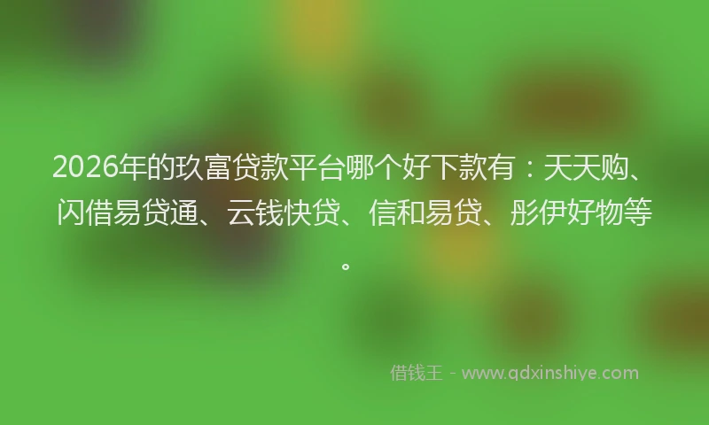 2026年的玖富贷款平台哪个好下款有：天天购、闪借易贷通、云钱快贷、信和易贷、彤伊好物等。
