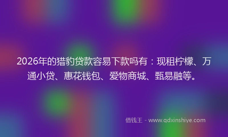 2026年的猎豹贷款容易下款吗有：现租柠檬、万通小贷、惠花钱包、爱物商城、甄易融等。