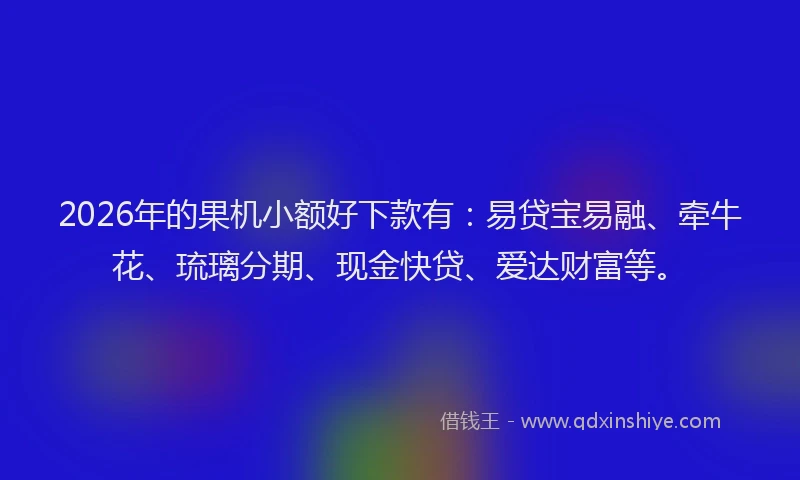2026年的果机小额好下款有：易贷宝易融、牵牛花、琉璃分期、现金快贷、爱达财富等。