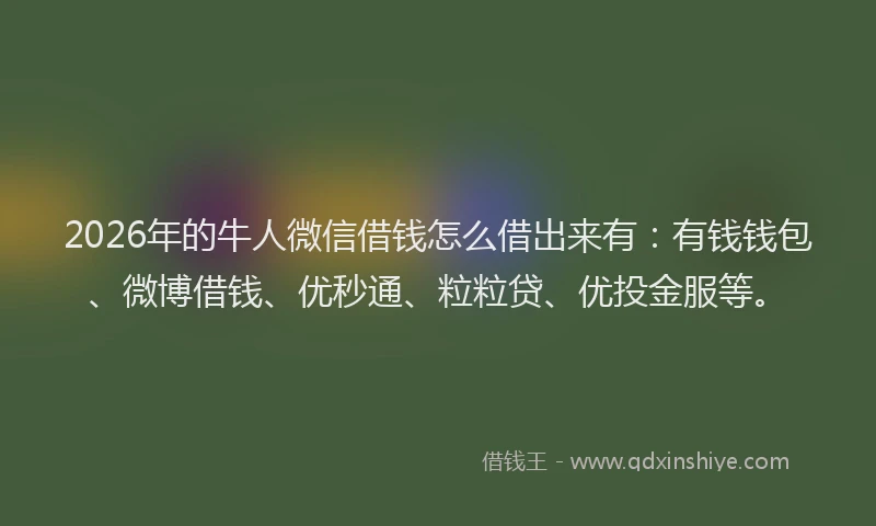 2026年的牛人微信借钱怎么借出来有：有钱钱包、微博借钱、优秒通、粒粒贷、优投金服等。