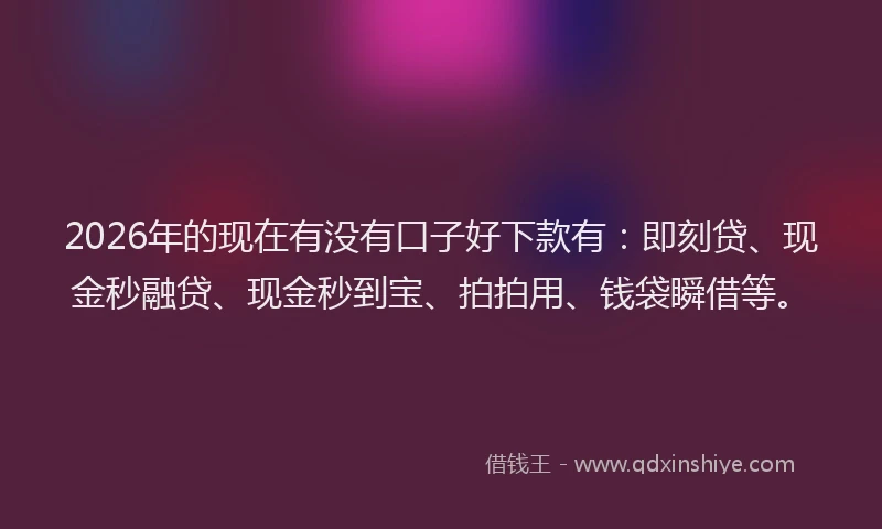 2026年的现在有没有口子好下款有：即刻贷、现金秒融贷、现金秒到宝、拍拍用、钱袋瞬借等。