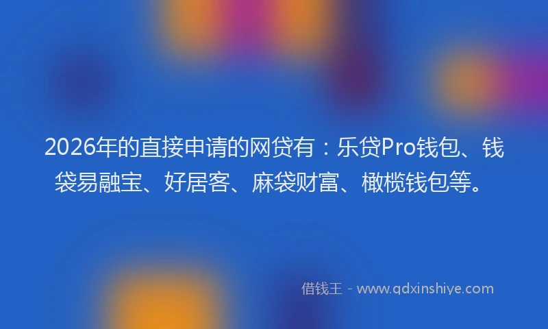 2026年的直接申请的网贷有：乐贷Pro钱包、钱袋易融宝、好居客、麻袋财富、橄榄钱包等。