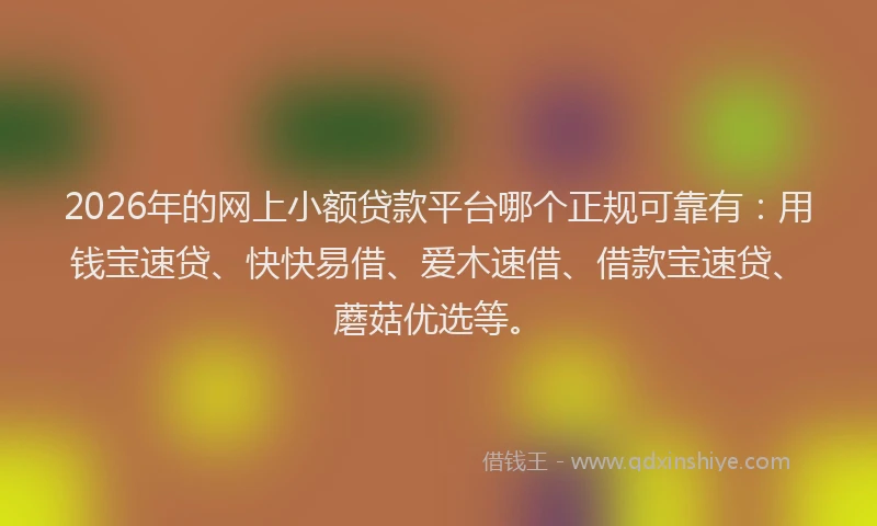 2026年的网上小额贷款平台哪个正规可靠有：用钱宝速贷、快快易借、爱木速借、借款宝速贷、蘑菇优选等。