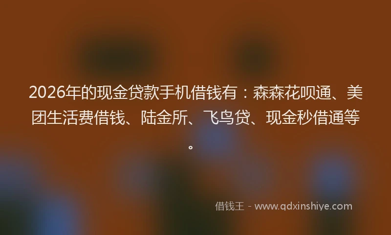 2026年的现金贷款手机借钱有：森森花呗通、美团生活费借钱、陆金所、飞鸟贷、现金秒借通等。
