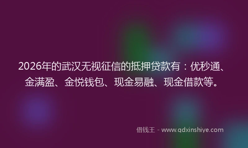 2026年的武汉无视征信的抵押贷款有：优秒通、金满盈、金悦钱包、现金易融、现金借款等。