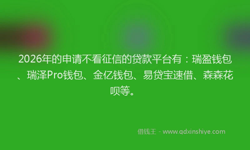 2026年的申请不看征信的贷款平台有：瑞盈钱包、瑞泽Pro钱包、金亿钱包、易贷宝速借、森森花呗等。