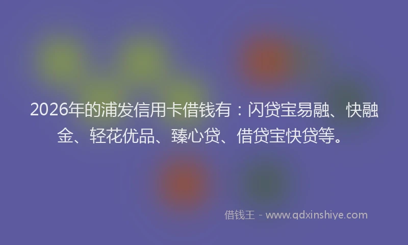 2026年的浦发信用卡借钱有：闪贷宝易融、快融金、轻花优品、臻心贷、借贷宝快贷等。