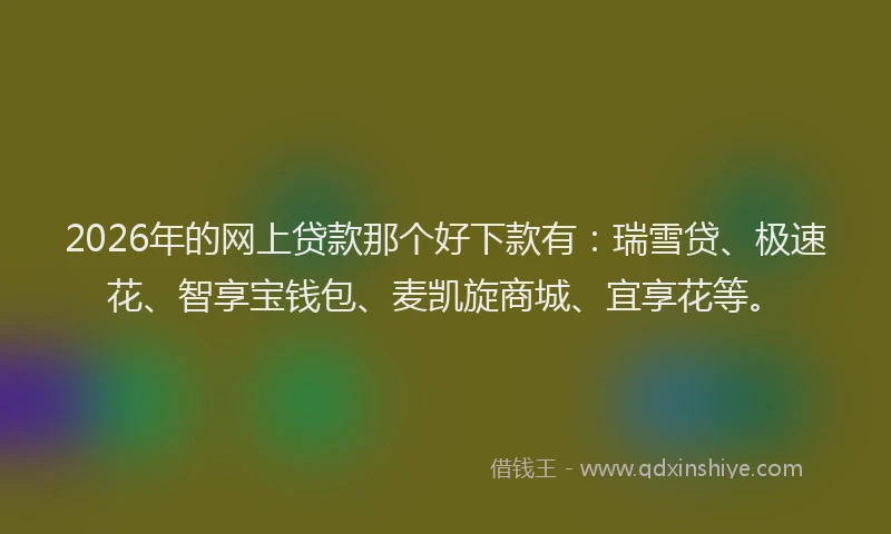 2026年的网上贷款那个好下款有：瑞雪贷、极速花、智享宝钱包、麦凯旋商城、宜享花等。