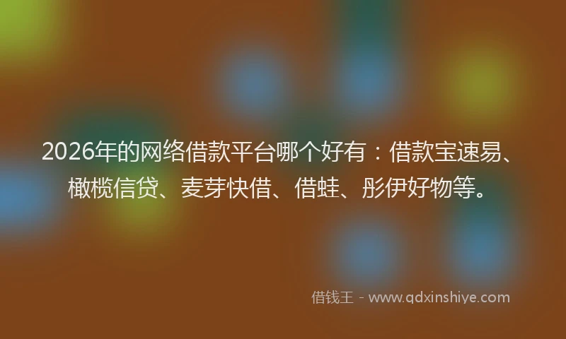 2026年的网络借款平台哪个好有：借款宝速易、橄榄信贷、麦芽快借、借蛙、彤伊好物等。