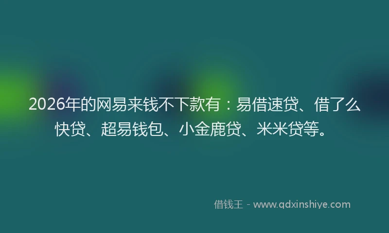 2026年的网易来钱不下款有：易借速贷、借了么快贷、超易钱包、小金鹿贷、米米贷等。