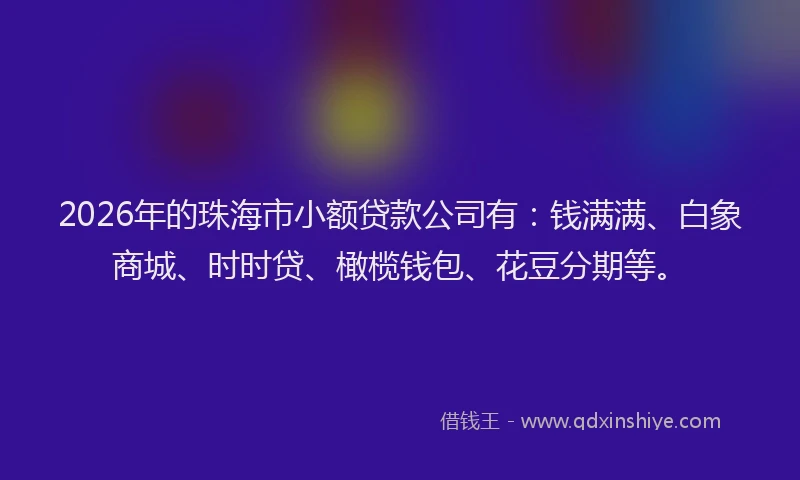 2026年的珠海市小额贷款公司有：钱满满、白象商城、时时贷、橄榄钱包、花豆分期等。