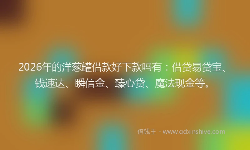 2026年的洋葱罐借款好下款吗有：借贷易贷宝、钱速达、瞬信金、臻心贷、魔法现金等。