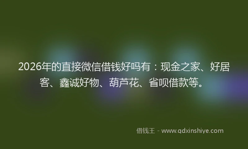 2026年的直接微信借钱好吗有：现金之家、好居客、鑫诚好物、葫芦花、省呗借款等。