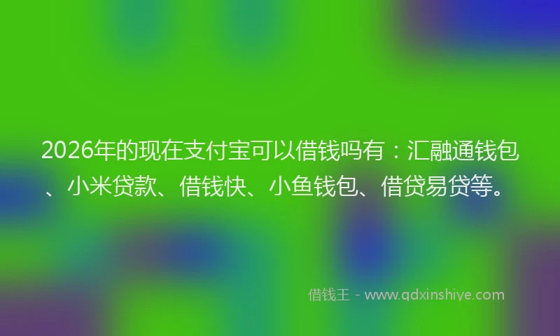 2026年的现在支付宝可以借钱吗有：汇融通钱包、小米贷款、借钱快、小鱼钱包、借贷易贷等。