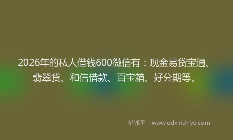 2026年的私人借钱600微信有：现金易贷宝通、翡翠贷、和信借款、百宝箱、好分期等。